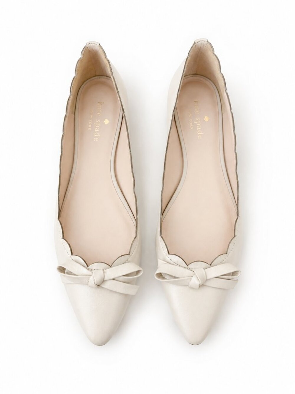 Kate Spade Leather Pointed Toe Bow Flats Ivory Size 8